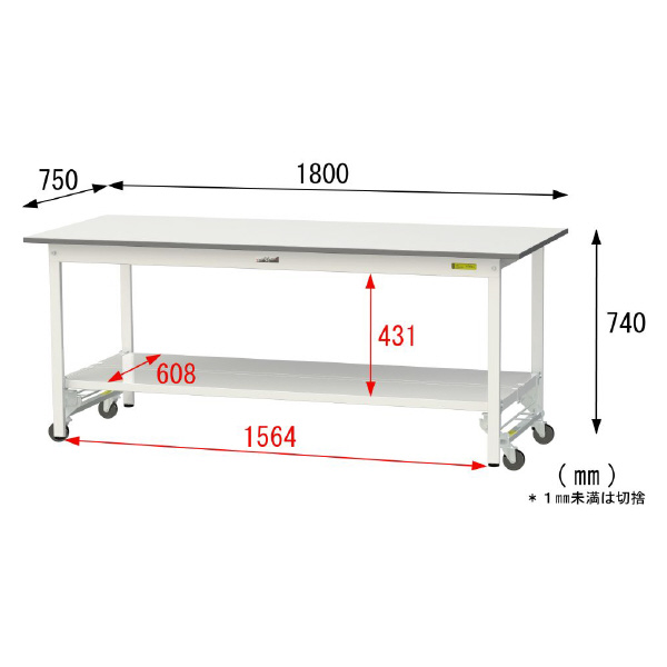 山金工業（株） ワークテーブル150シリーズ　ワンタッチ移動タイプ　全面棚板付　SUPU ワークテーブル１５０シリーズ　移動式 SUPU-1875TT-WW