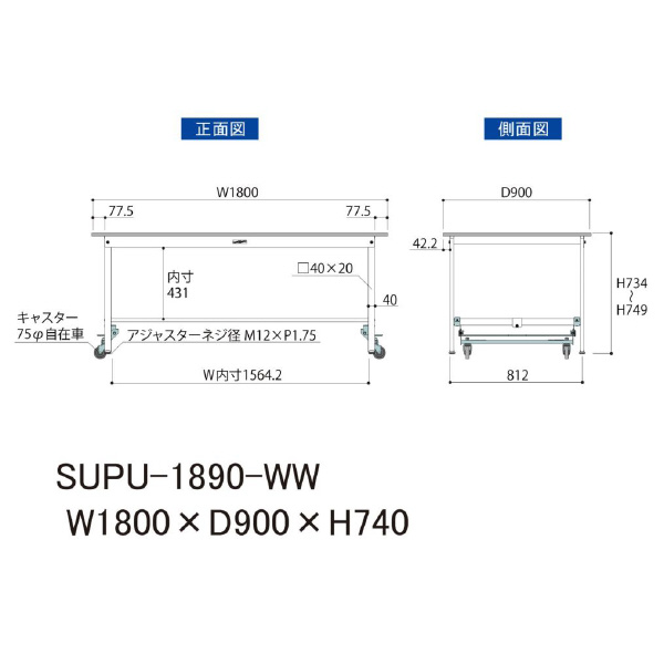 山金工業（株） ワークテーブル150シリーズ　ワンタッチ移動タイプ　SUPU ワークテーブル１５０シリーズ　移動式 SUPU-1890-WW