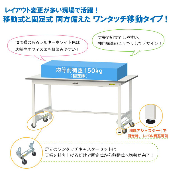 山金工業（株） ワークテーブル150シリーズ　ワンタッチ移動タイプ　SUPUH ワークテーブル１５０シリーズ　移動式 SUPUH-960-WW