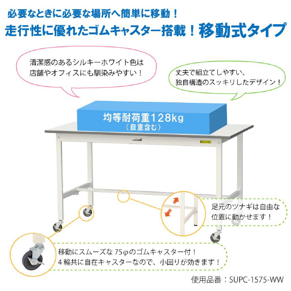 山金工業（株） ワークテーブル150シリーズ　移動式　半面棚板付　SUPC ワークテーブル１５０シリーズ　移動式 SUPC-945T-WW