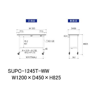山金工業（株） ワークテーブル150シリーズ　移動式　半面棚板付　SUPC ワークテーブル１５０シリーズ　移動式 SUPC-1245T-WW
