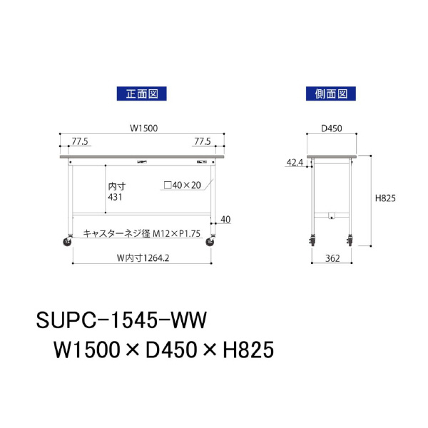 山金工業（株） ワークテーブル150シリーズ　移動式　SUPC ワークテーブル１５０シリーズ　移動式 SUPC-1545-WW