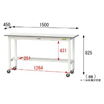 山金工業（株） ワークテーブル150シリーズ　移動式　半面棚板付　SUPC ワークテーブル１５０シリーズ　移動式 SUPC-1545T-WW