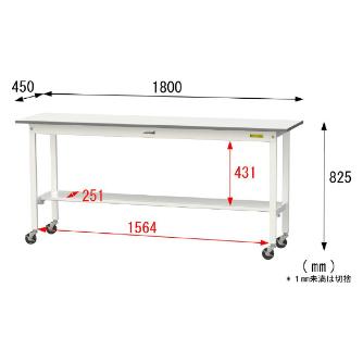 山金工業（株） ワークテーブル150シリーズ　移動式　半面棚板付　SUPC ワークテーブル１５０シリーズ　移動式 SUPC-1845T-WW
