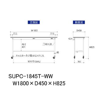 山金工業（株） ワークテーブル150シリーズ　移動式　半面棚板付　SUPC ワークテーブル１５０シリーズ　移動式 SUPC-1845T-WW