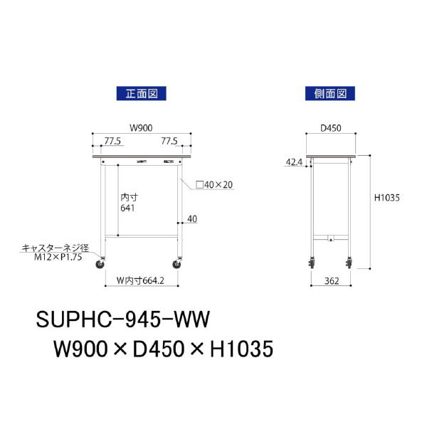 山金工業（株） ワークテーブル150シリーズ　移動式　SUPHC ワークテーブル１５０シリーズ　移動式 SUPHC-945-WW