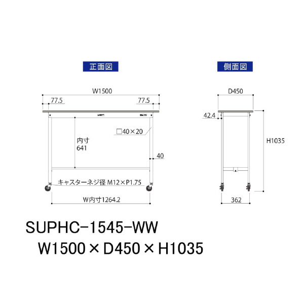 山金工業（株） ワークテーブル150シリーズ　移動式　SUPHC ワークテーブル１５０シリーズ　移動式 SUPHC-1545-WW