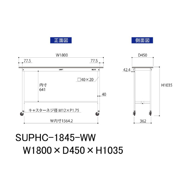 山金工業（株） ワークテーブル150シリーズ　移動式　SUPHC ワークテーブル１５０シリーズ　移動式 SUPHC-1845-WW