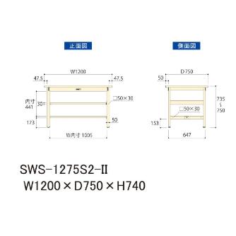 山金工業（株） ワークテーブル300シリーズ　固定式　中間全面棚板付　SWS ワークテーブル３００シリーズ　固定式 SWS-1275S2-II