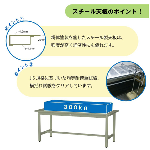 山金工業（株） ワークテーブル300シリーズ　固定式　中間全面棚板付　SWS ワークテーブル３００シリーズ　固定式 SWS-975S2-II