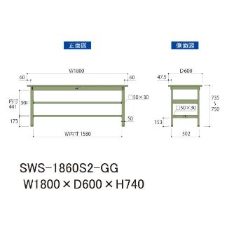 山金工業（株） ワークテーブル300シリーズ　固定式　中間全面棚板付　SWS ワークテーブル３００シリーズ　固定式 SWS-1860S2-GG