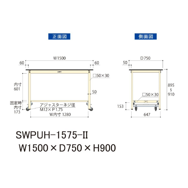 山金工業（株） ワークテーブル300シリーズ ワンタッチ移動タイプ SWPUH ワークテーブル３００シリーズ　移動式 SWPUH-1575-II