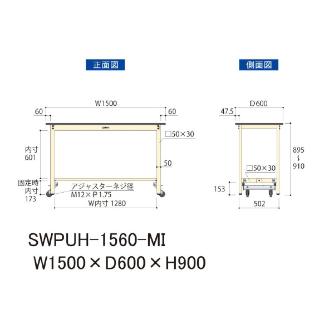 山金工業（株） ワークテーブル300シリーズ ワンタッチ移動タイプ SWPUH ワークテーブル３００シリーズ　移動式 SWPUH-1560-MI