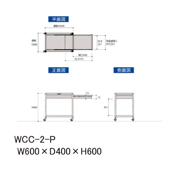 山金工業（株） コンビニワゴン キャビネット付 ゴムキャスター WCC コンビニワゴン WCC-2-P