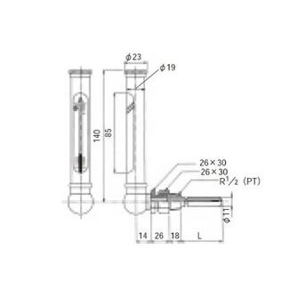 （株）イチネンＴＡＳＣＯ 2重管温度計L型 TA408KB ２重管温度計Ｌ型 TA408KB-11