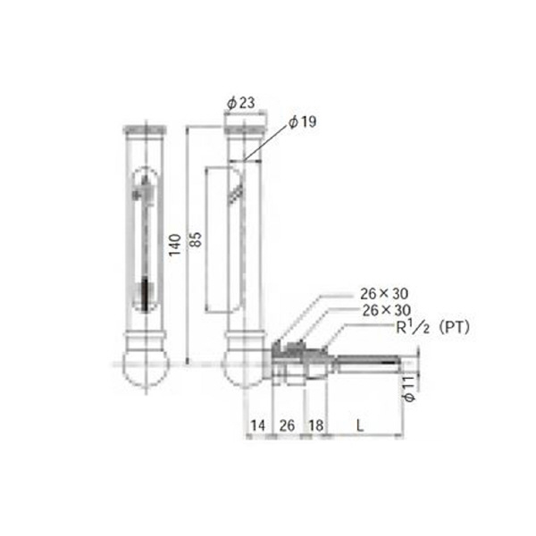 （株）イチネンＴＡＳＣＯ 2重管温度計L型 TA408KB ２重管温度計Ｌ型 TA408KB-12