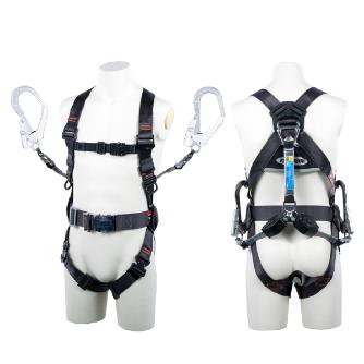 藤井電工（株） フルハーネス型墜落制止用器具セット品 コアハーネス2丁掛けランヤード付(コルトリトラ×2) 墜落制止用器具フルハーネス型ランヤード付 TH-502-2CR93SV-OT-DG-BK-M-2R23