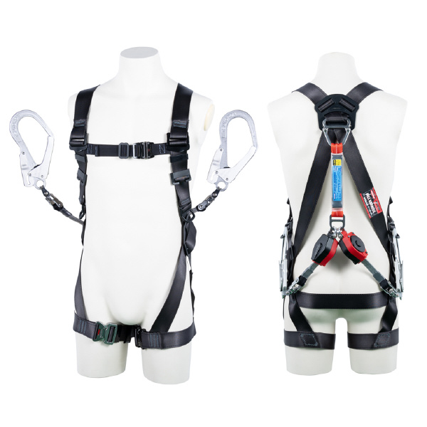 藤井電工（株） フルハーネス型墜落制止用器具セット品 黒影ハーネス2丁掛けランヤード付(コルトリトラ×2) 墜落制止用器具フルハーネス型ランヤード付 TH-504-2CR93SV-OT-DG-M-2R23-BX