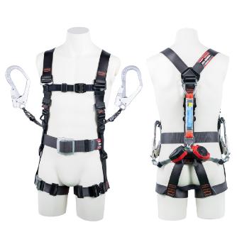 藤井電工（株） フルハーネス型墜落制止用器具セット品 飛燕ハーネス2丁掛けランヤード付(コルトリトラ×2) 飛燕ハーネスランヤードセット TH-506-2CR93SV-OT-DG-L-2R23-BX