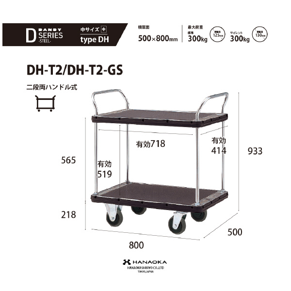 花岡車輌（株） ダンディ台車 Dシリーズ 中 DH-TS ダンディ　スチール台車 DH-T2-GS-AC