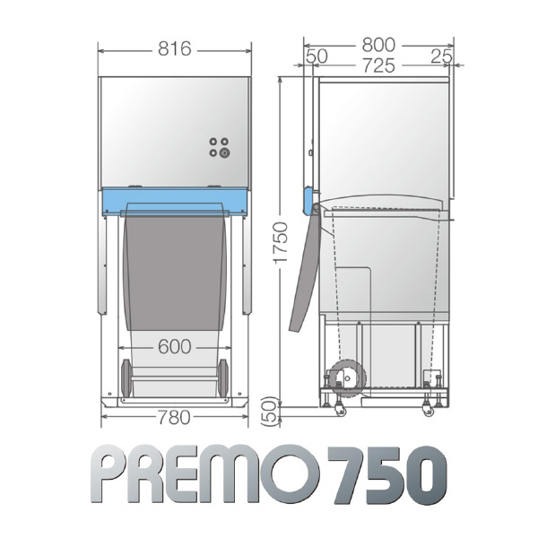 （株）エルコム 小型ゴミ圧縮機プレモ コンテナ圧縮タイプ プレモ７５０ＰＣ　２４０Ｌポリコンテナ入 P750PC-B240