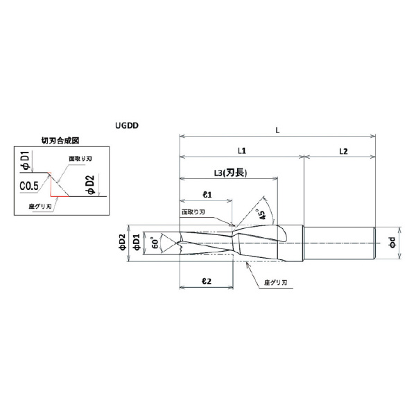 ＹＭＫＴニチアロイ ウレタンゴム用ソリッドドリル UGDD ゴム用段付きドリル UGDD-M12