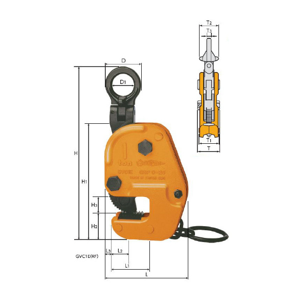 （株）スーパーツール 横吊クランプ(ロックハンドル式自在シャックルタイプ・細目仕様) GVC-EN ヨコ吊クランプ（ロックハンドル式自在 GVC1ENRF