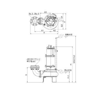 （株）鶴見製作所 水中ノンクロッグポンプ B型(4極) 水中ノンクロッグポンプ 80BA43.7-62