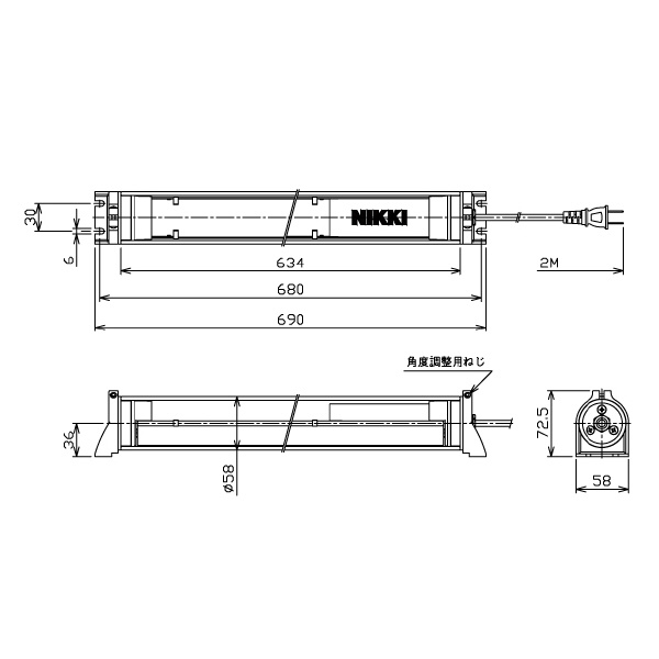 日機（株） 筒型防水LEDライト NLM-SN3シリーズ 筒型防水ＬＥＤライト NLM30SG-AC-SN3(2M+P)