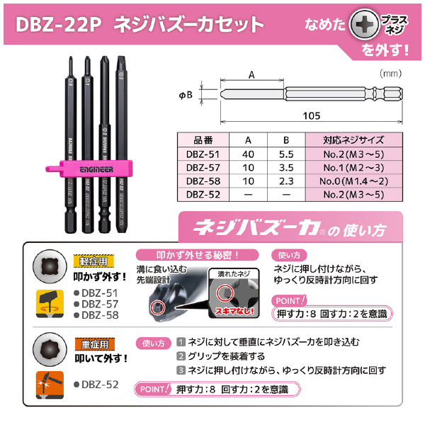 （株）エンジニア ネジレスQセット DXZ ネジレスＱセット　ＰＩＮＫ＆ＢＬＡＣＫ DXZ-10P