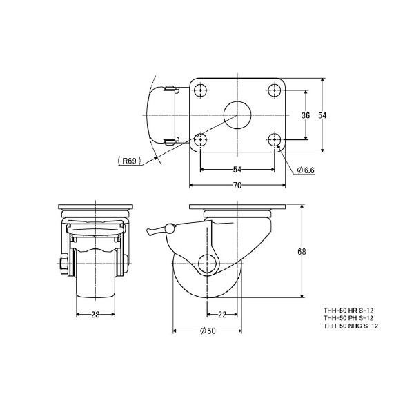 （株）ナンシン 低床重荷量用キャスター THH 低床重荷量用キャスター THH-50 NHG S-12