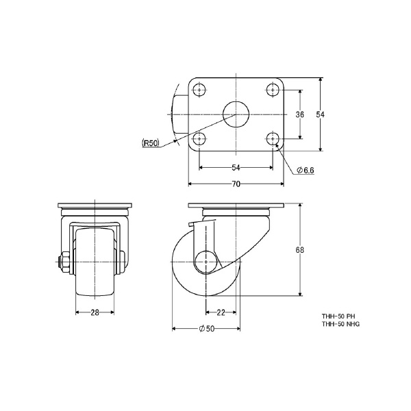 （株）ナンシン 低床重荷重用キャスター THH 低床重荷重用キャスター THH-50 PH