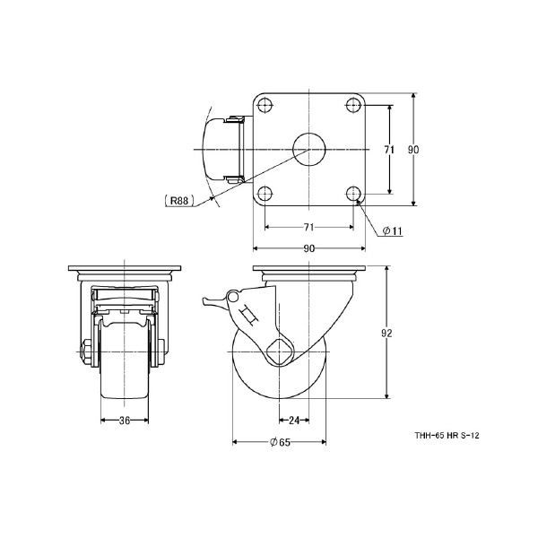 （株）ナンシン 低床重荷重用キャスター THH 低床重荷重用キャスター THH-65 HR S-12