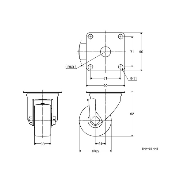 （株）ナンシン 低床重荷量用キャスター THH 低床重荷量用キャスター THH-65 NHB