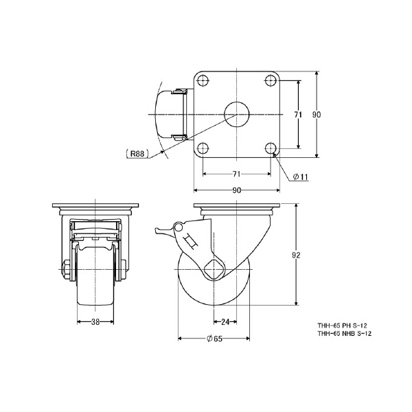 （株）ナンシン 低床重荷重用キャスター THH 低床重荷重用キャスター THH-65 PH S-12