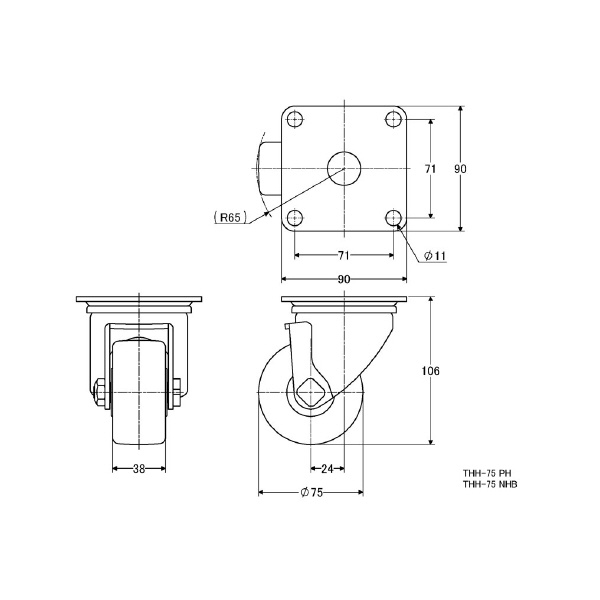 （株）ナンシン 低床重荷量用キャスター THH 低床重荷重用キャスター THH-75 NHB