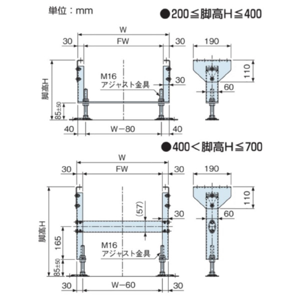 オークラ輸送機（株） ローラコンベヤ用固定脚(スチール製) RSJ ローラコンベヤ用固定脚（スチール製） RSJ250-400