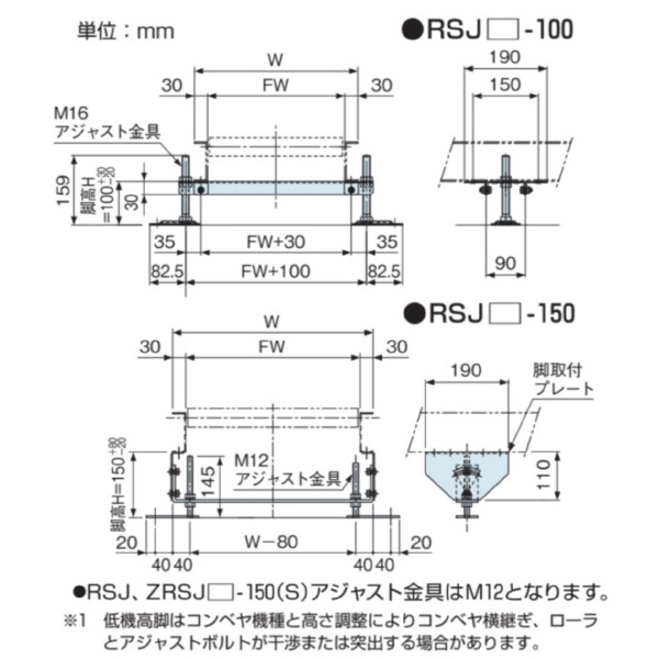 オークラ輸送機（株） ローラコンベヤ用固定脚(スチール製) RSJ ローラコンベヤ用固定脚（スチール製） RSJ250-600