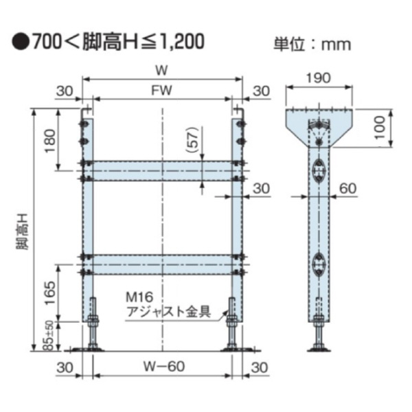 オークラ輸送機（株） ローラコンベヤ用固定脚(ステンレス製) ZRSJ ローラコンベヤ用固定脚（ステンレス製） ZRSJ250-900S