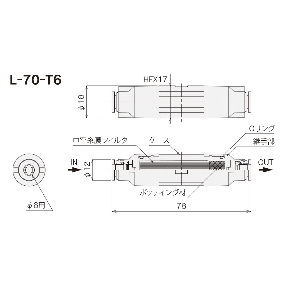 （株）前田シェルサービス インラインメンブレンフィルター インラインメンブレンフィルター L-70-T6