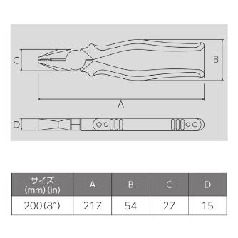 フジ矢（株） 電工ペンチ(エラストマーカバー付) 265HG 電工ペンチ（エラストマー・カバー付） 265HG-200(VICTOR)