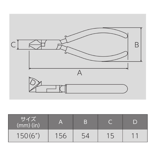 フジ矢（株） 斜ニッパ(成型カバー付) 322A 斜ニッパ（成型カバー付） 322A-150(VICTOR)