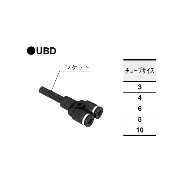 （株）コガネイ クイック継手ミニ違径ブランチユニオンワイ UBD クイック継手ミニ違径ブランチユニオンワイ UBD6-3M (10ｺｲﾘ)
