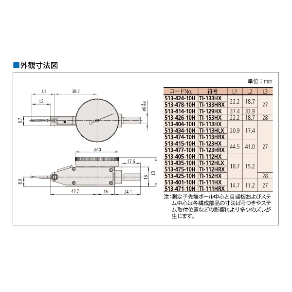 （株）ミツトヨ テストインジケータ TI テストインジケータ TI-129HX 513-414-10H