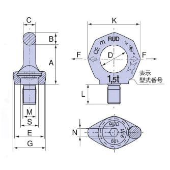 イーグルクランプ（株） つり上げ運搬固定用金具 アイボルト VRS-F型 アイボルト VRS-F-M10