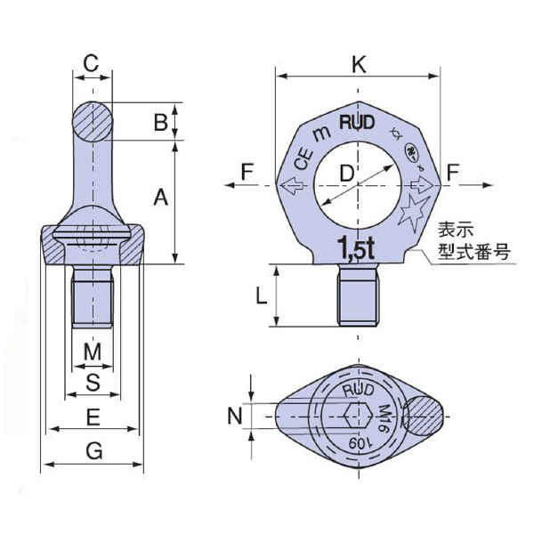 イーグルクランプ（株） つり上げ運搬固定用金具 アイボルト VRS-F型 アイボルト VRS-F-M10
