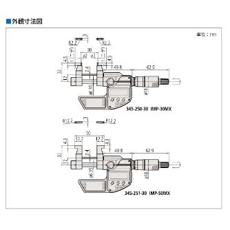 （株）ミツトヨ マイクロメータ IMP マイクロメータ IMP-50MX 345-251-30