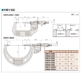 （株）ミツトヨ マイクロメータ CPM マイクロメータ CPM15-100MX 342-254-30