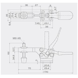 育良精機（株） 下方押え型トグルクランプ(水平ハンドル) ISK-HH 下方押え型トグルクランプ（水平ハンドル） ISK-HH4500