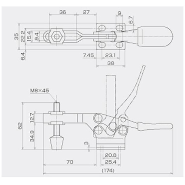 育良精機（株） 下方押え型トグルクランプ(水平ハンドル) ISK-HH 下方押え型トグルクランプ（水平ハンドル） ISK-HH4500